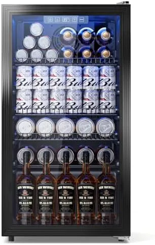 32 cuft beverage fridge 130 can mini fridge with glass door black