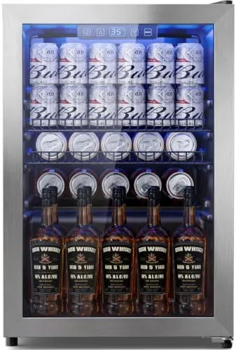 tehanld 25 cuft beverage fridge glass door mini fridge silver 96 can